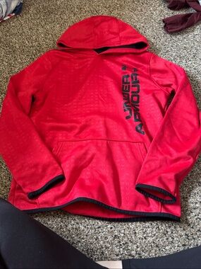 Under Armour Red Boys' Hooded Pullover with Black Logo